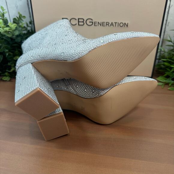 BCBGeneration Briel 2 Sparkle Silver Heeled Bootie Boots Size 5.5 - Picture 7 of 9